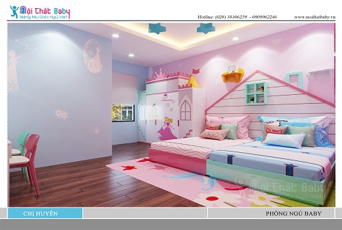 Thiết kế phòng ngủ đẹp dễ thương cho con gái nhà chị Huyền